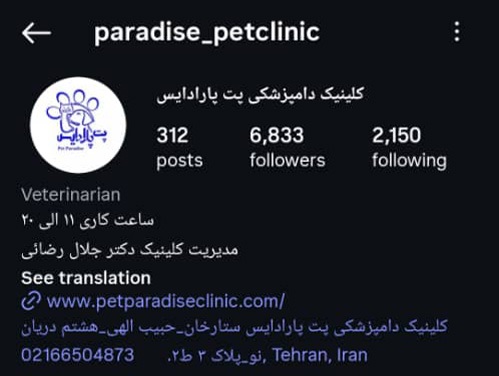 کلینیک دامپزشکی پت پارادایس در ستارخان | petlink