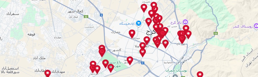 نمایش مراکز خدماتی مرتبط با حیوانات بر روی نقشه در کرج